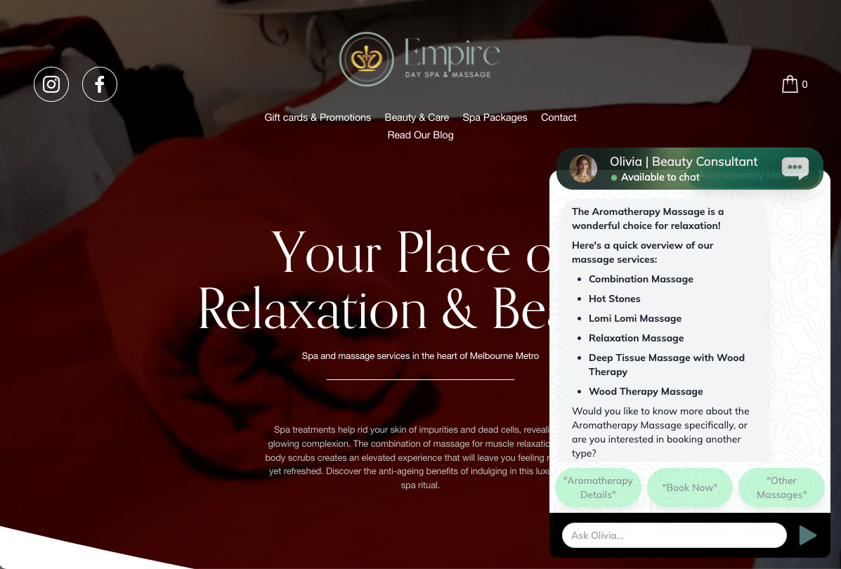 Empire Day Spa Chatbot